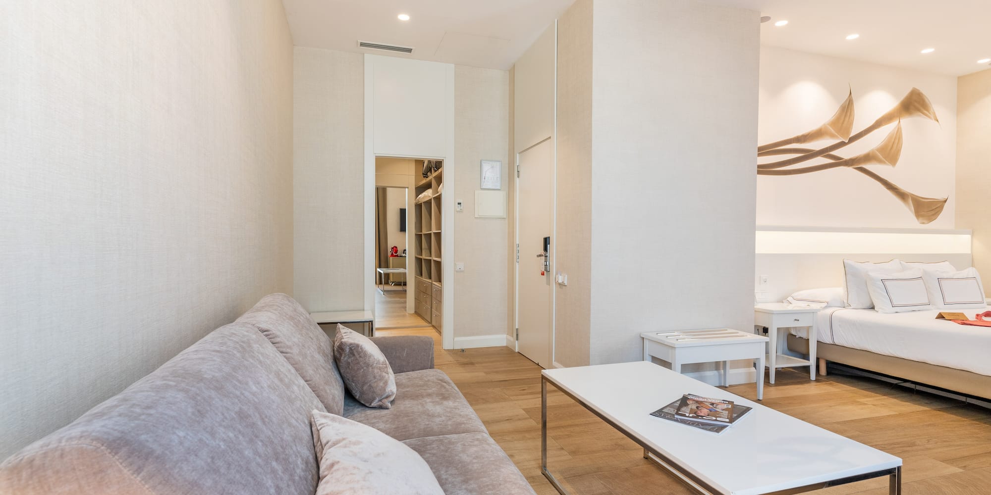 a living room with a couch and a coffee table