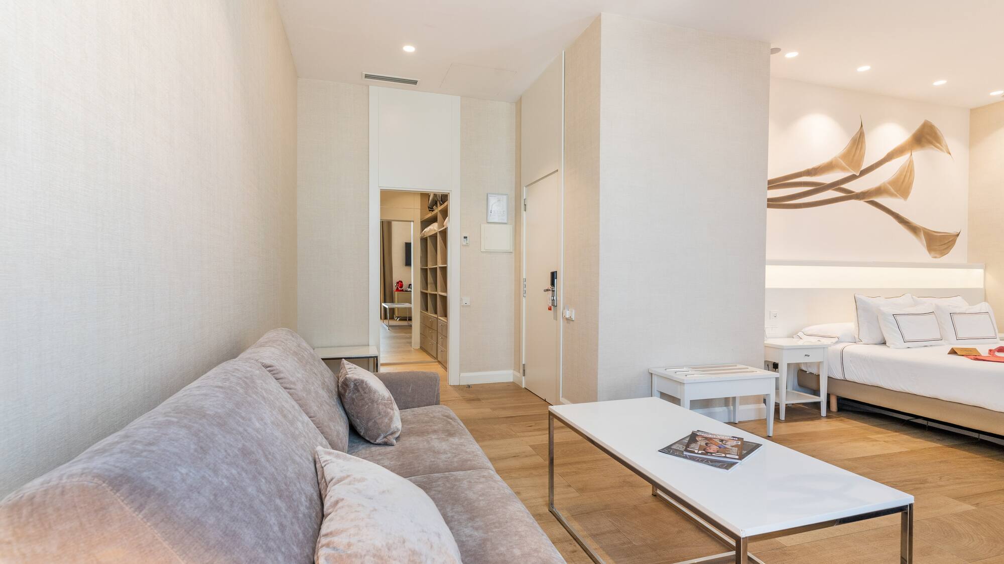 a living room with a couch and a coffee table