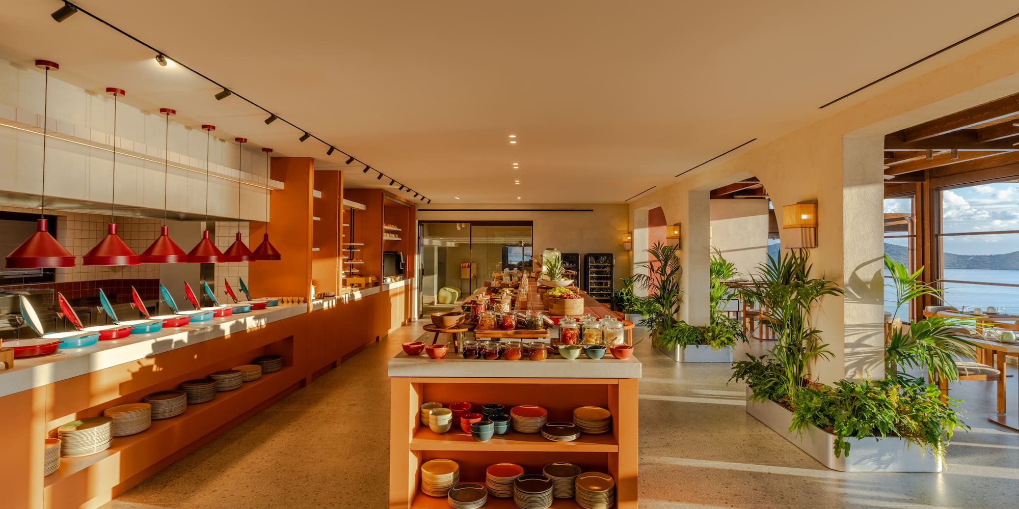 a food court with a buffet