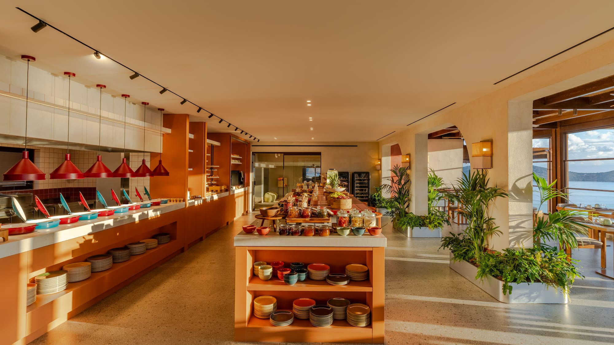 a food court with a buffet