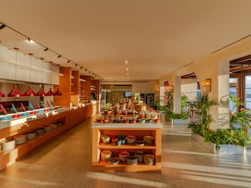 a food court with a buffet