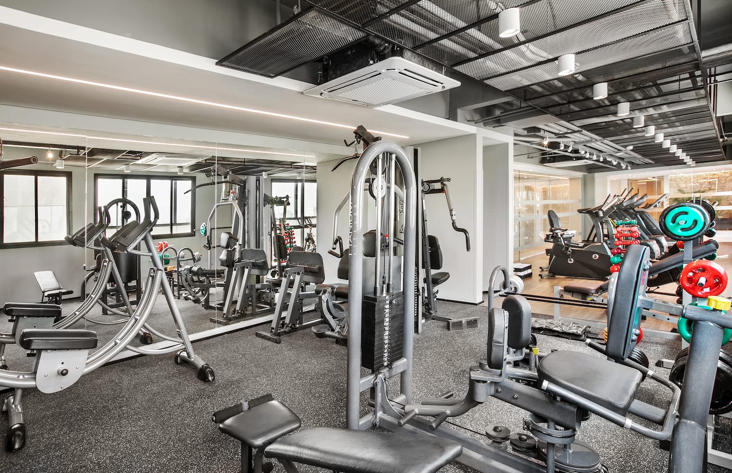 a gym with exercise equipment