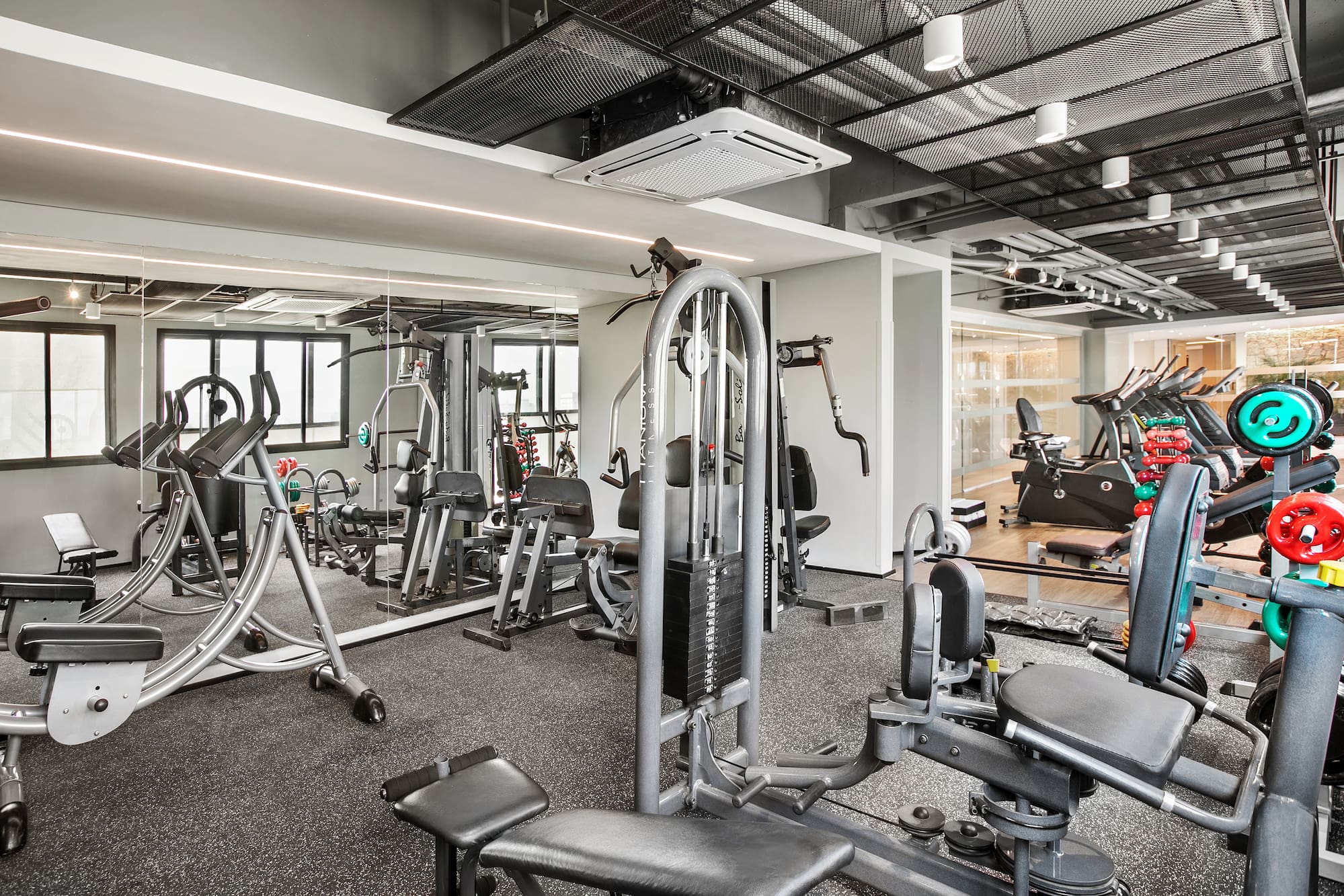 a gym with exercise equipment