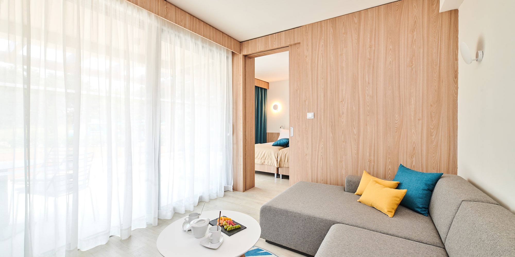 a room with a couch and a coffee table