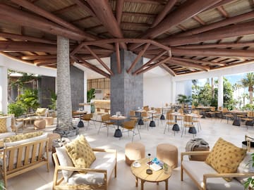 a room with tables and chairs