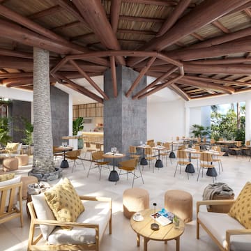 a room with tables and chairs