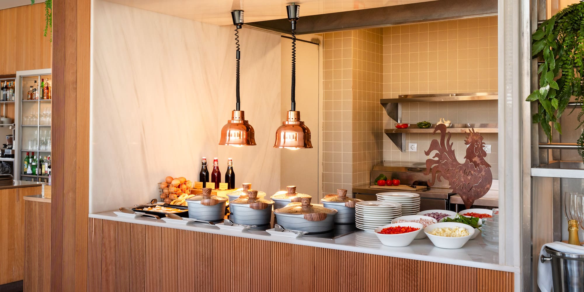 a buffet table with food on it