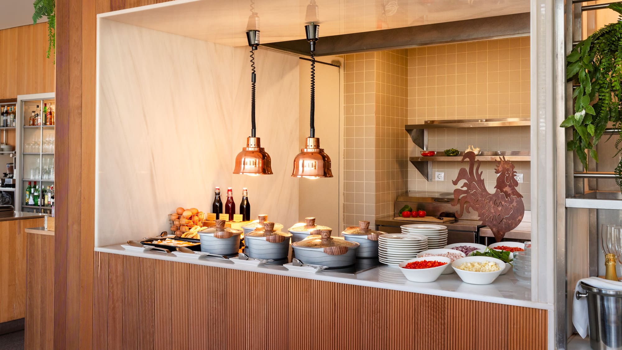 a buffet table with food on it