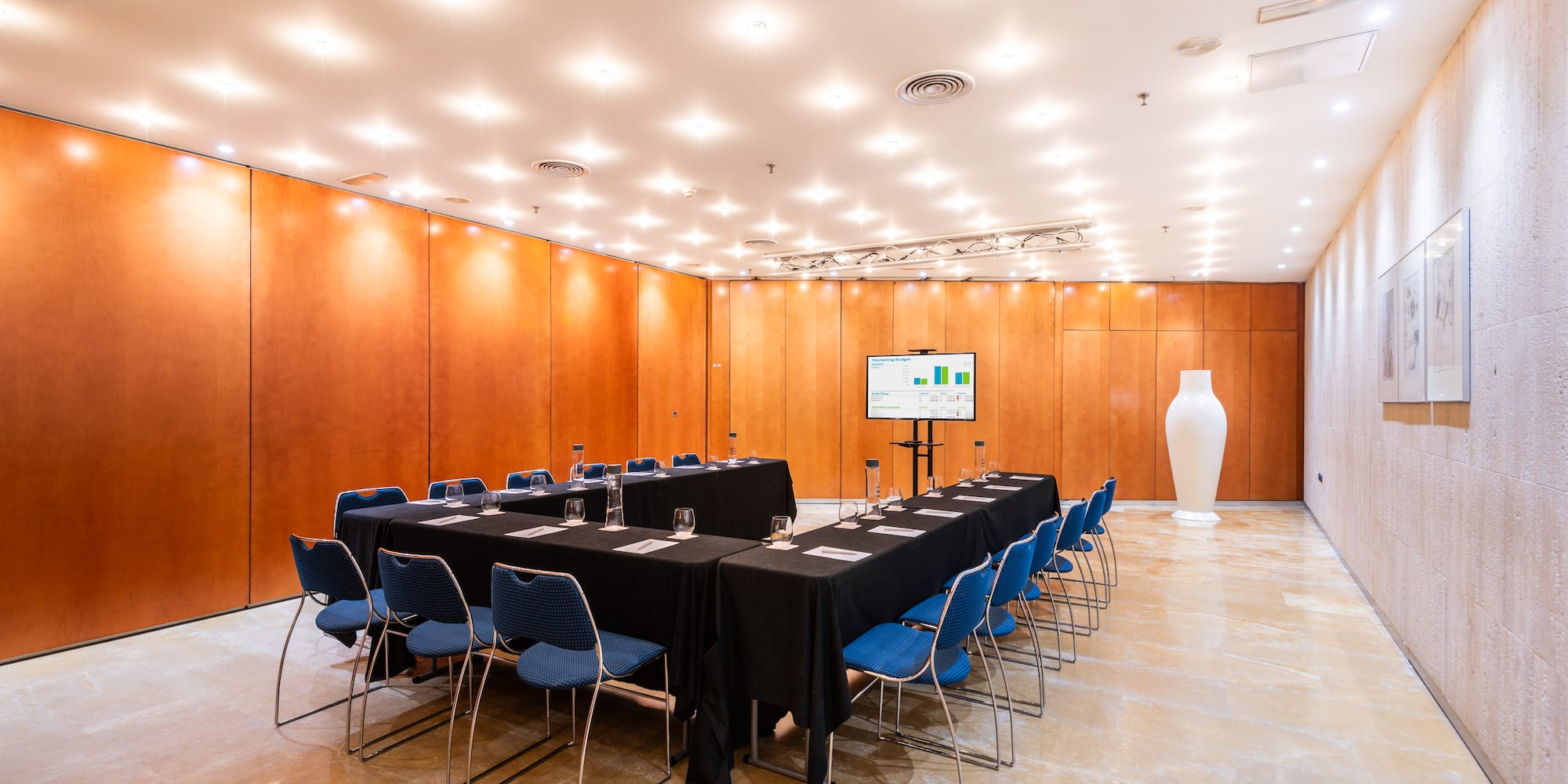 a room with a table and chairs