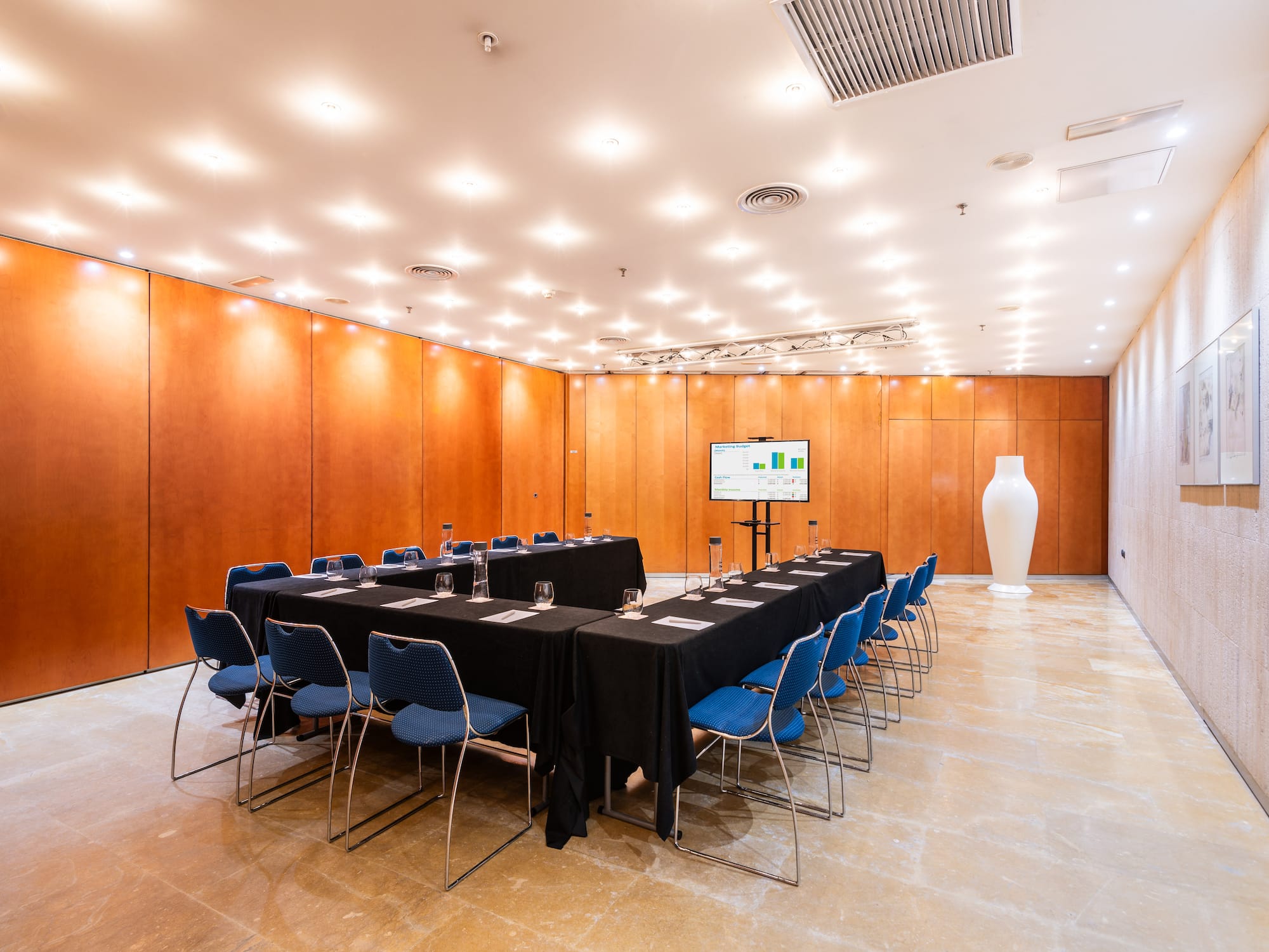 a room with a table and chairs
