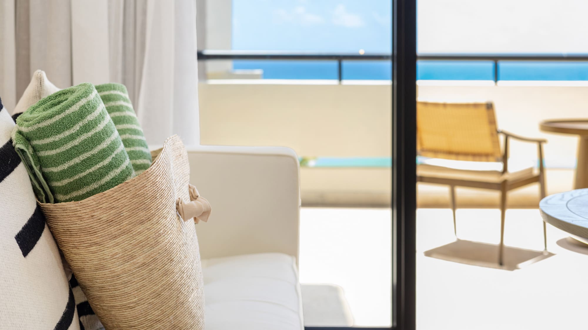 a beach bag on a couch