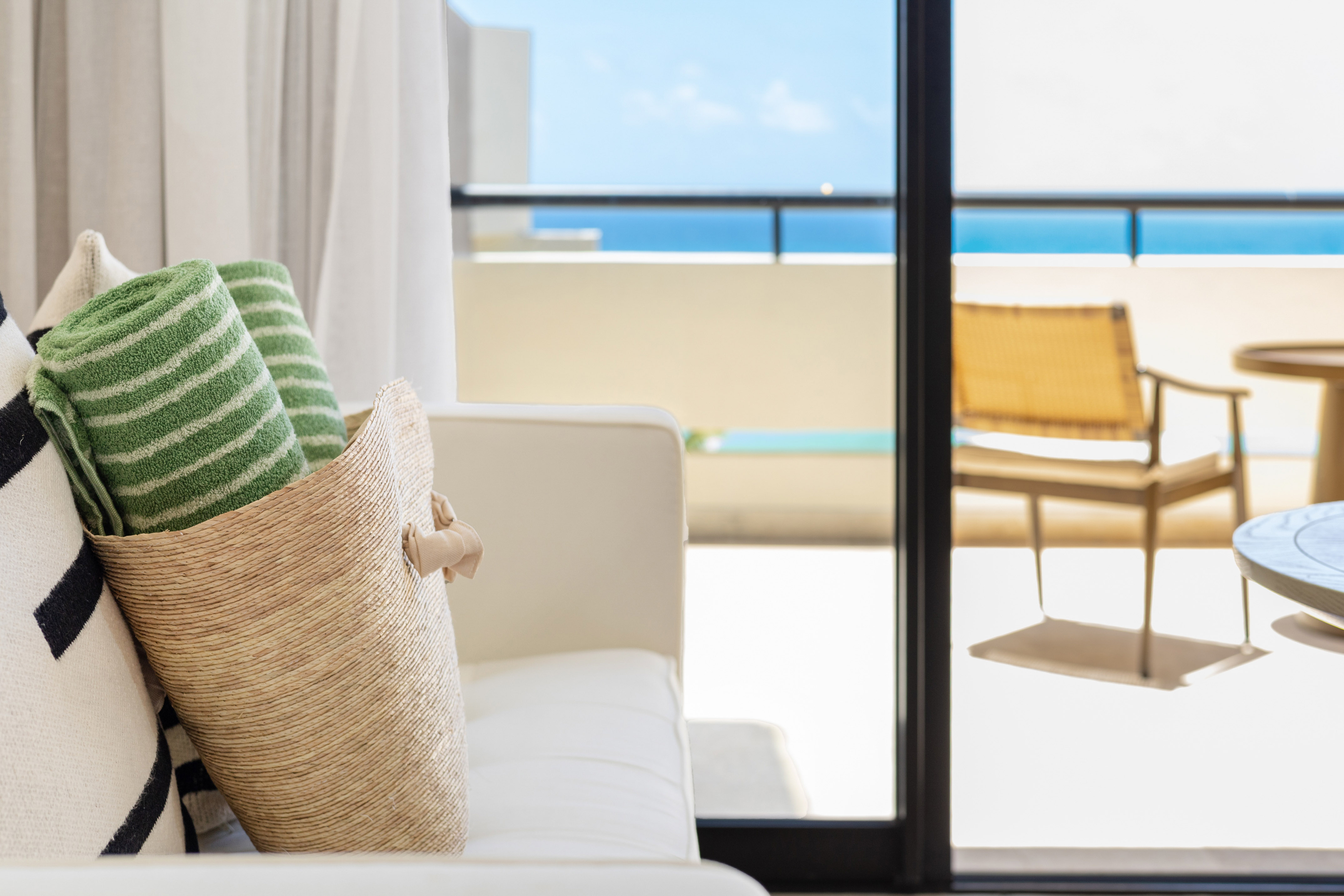 a beach bag on a couch