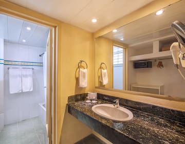 a bathroom with a sink and a shower