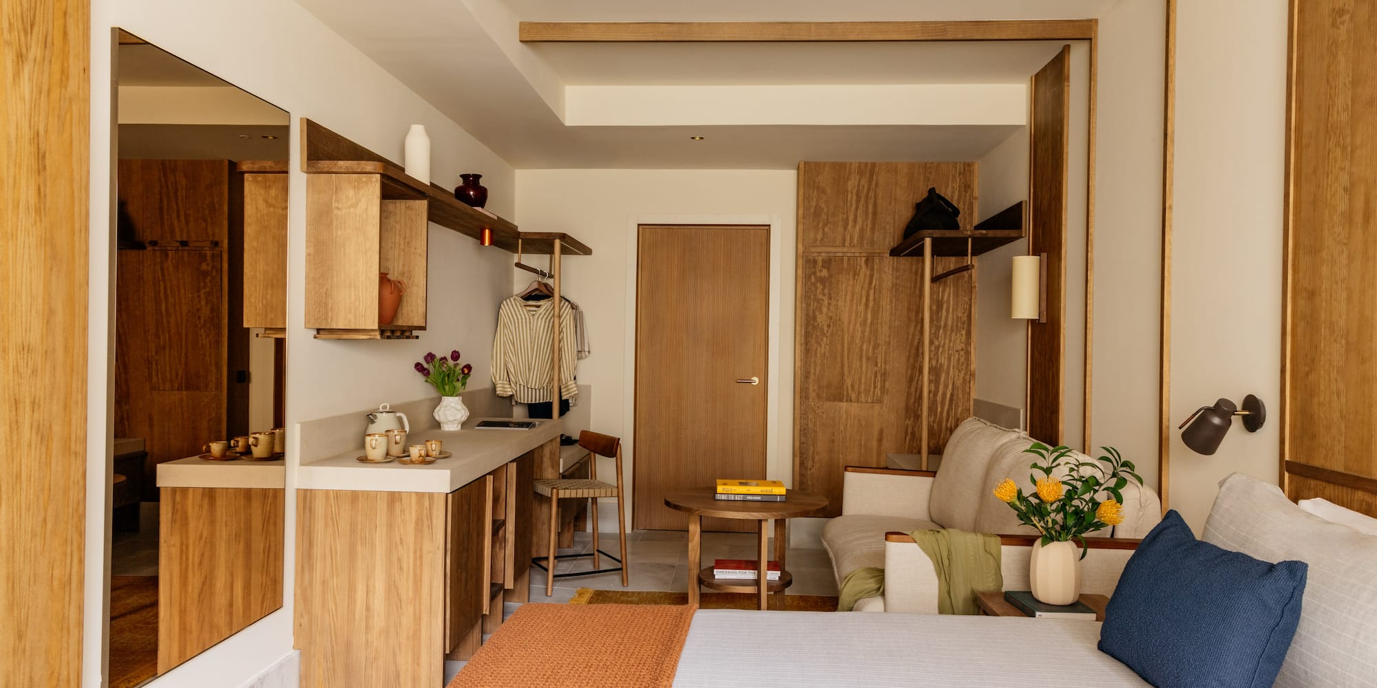 a room with a bed and a couch