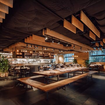 a restaurant with tables and chairs
