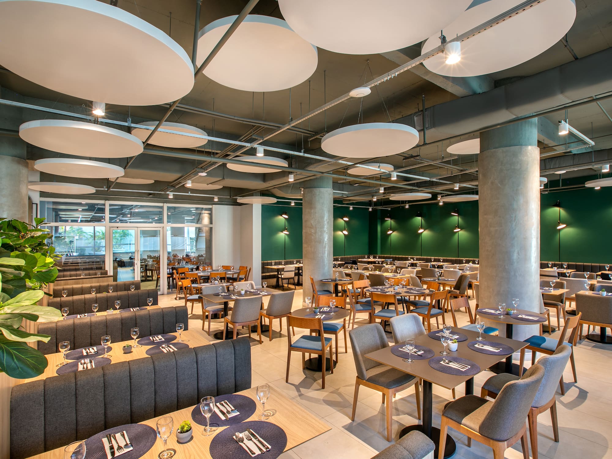 a restaurant with tables and chairs