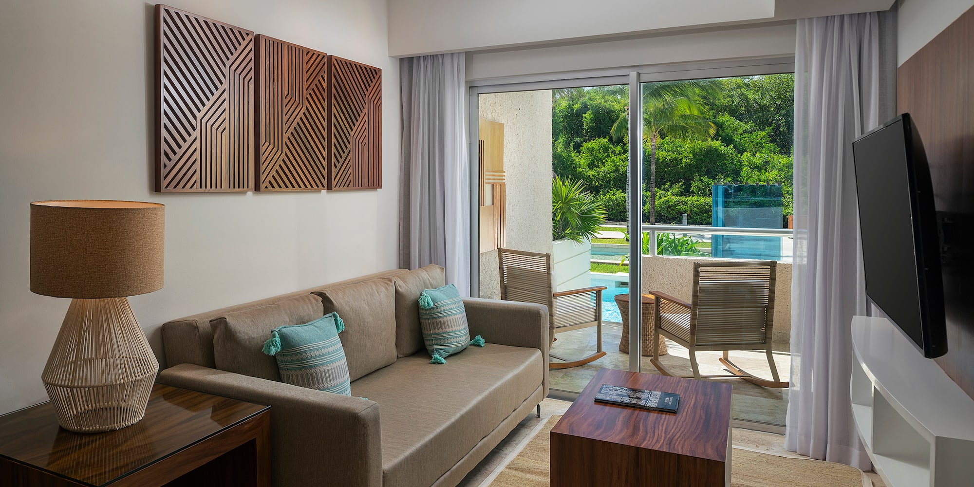 a living room with a couch and a table