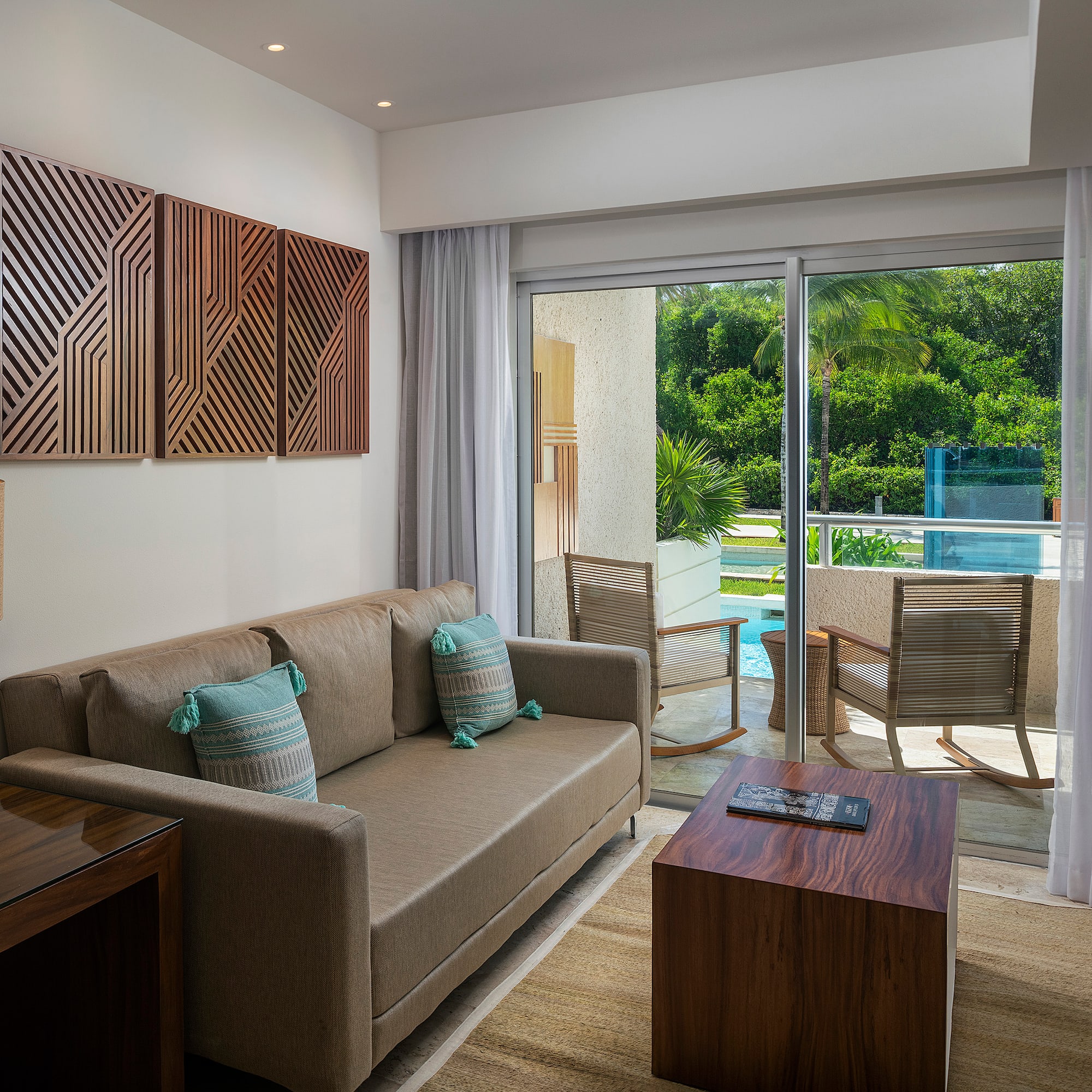 a living room with a couch and a table