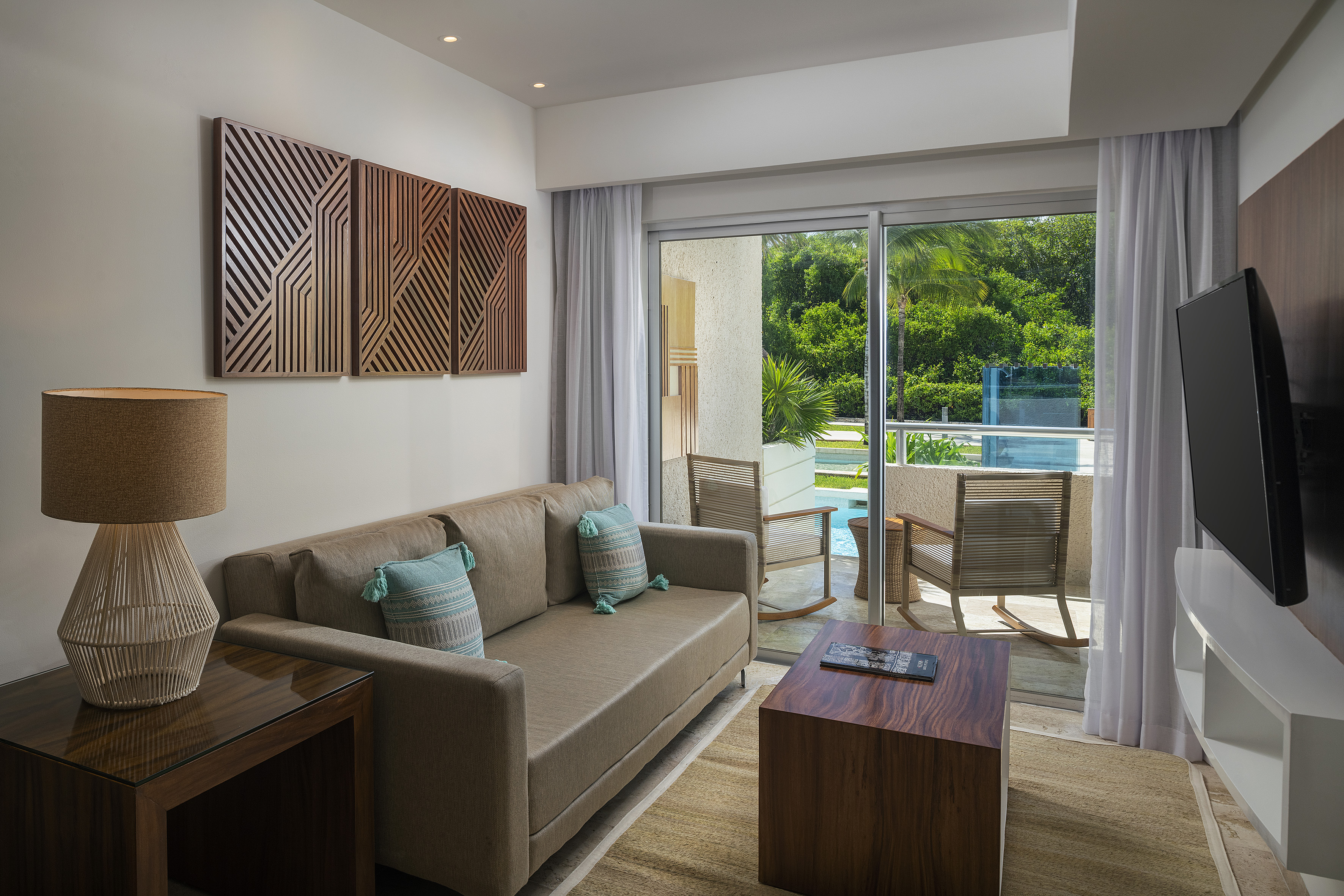 a living room with a couch and a table