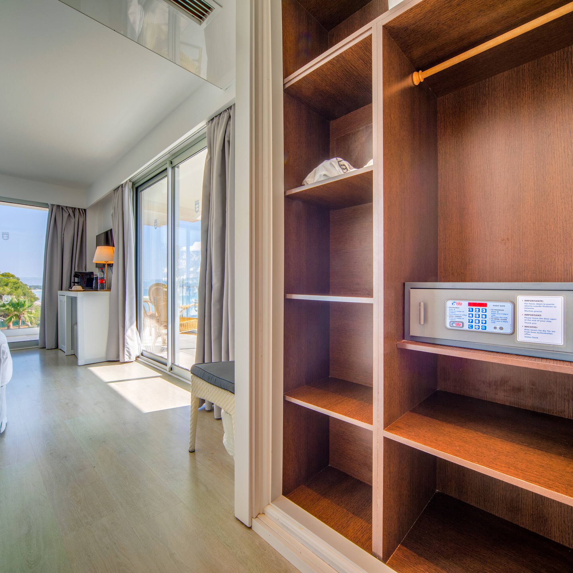 a room with a large open shelf