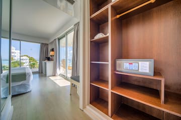 a room with a large open shelf