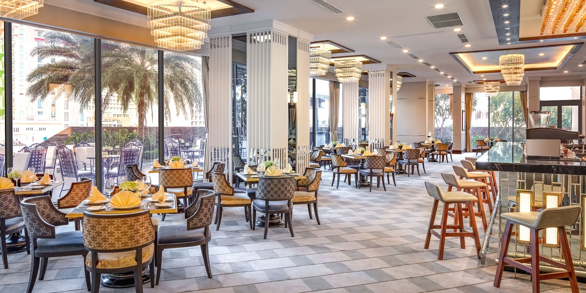 a room with tables and chairs