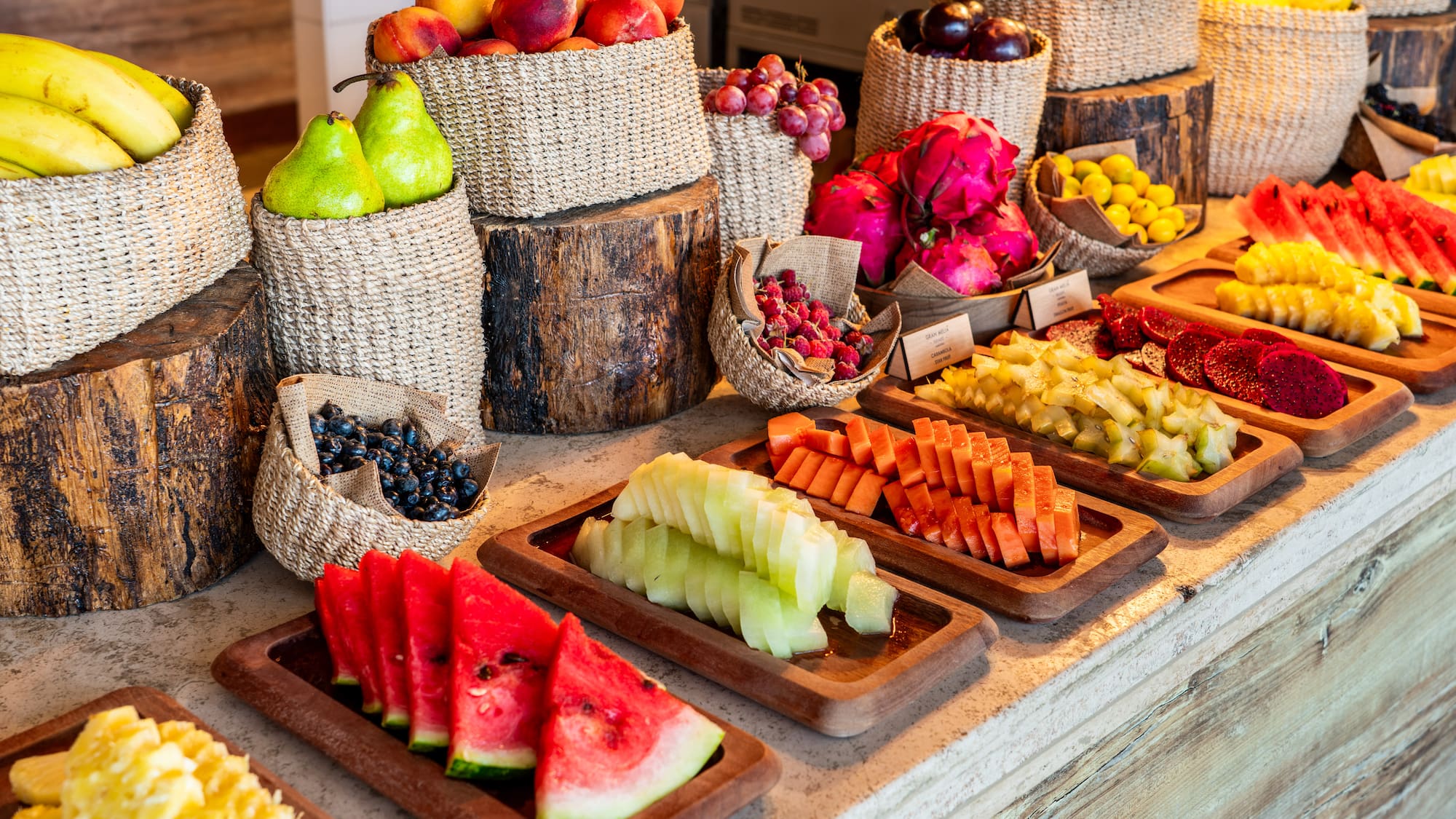 a table with different kinds of fruit on it