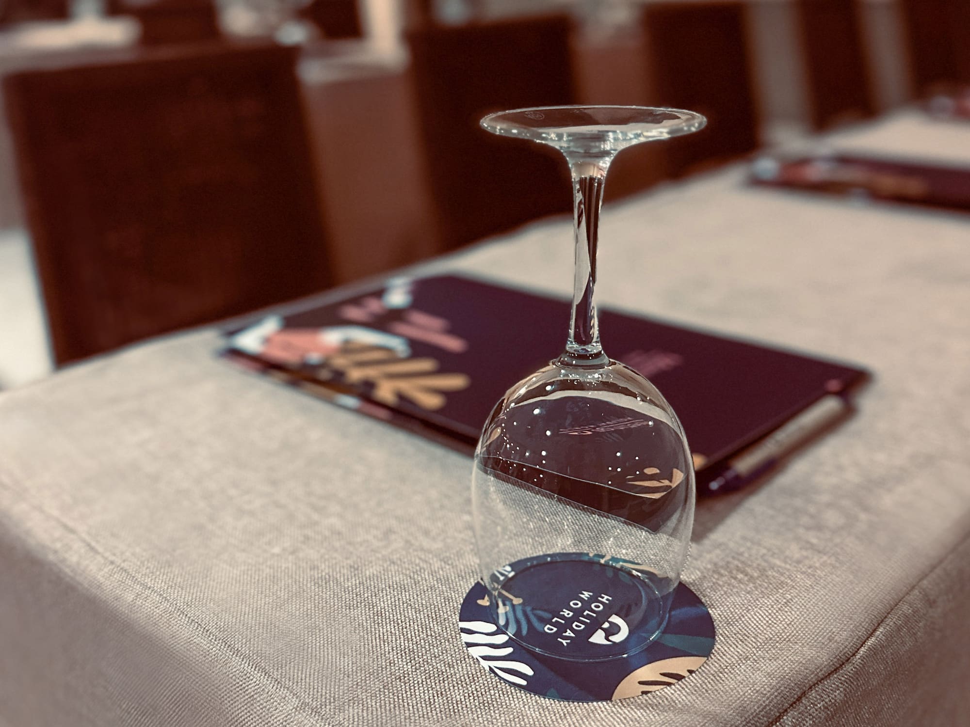 a wine glass on a table