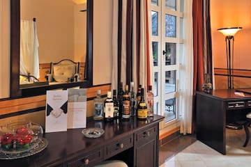 a table with bottles of alcohol on it