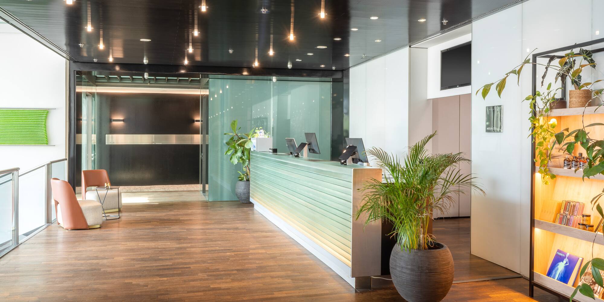 a reception desk in a building