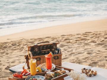 a picnic table on a beach