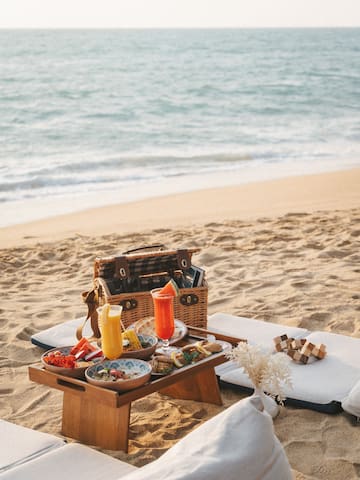 a picnic table on a beach