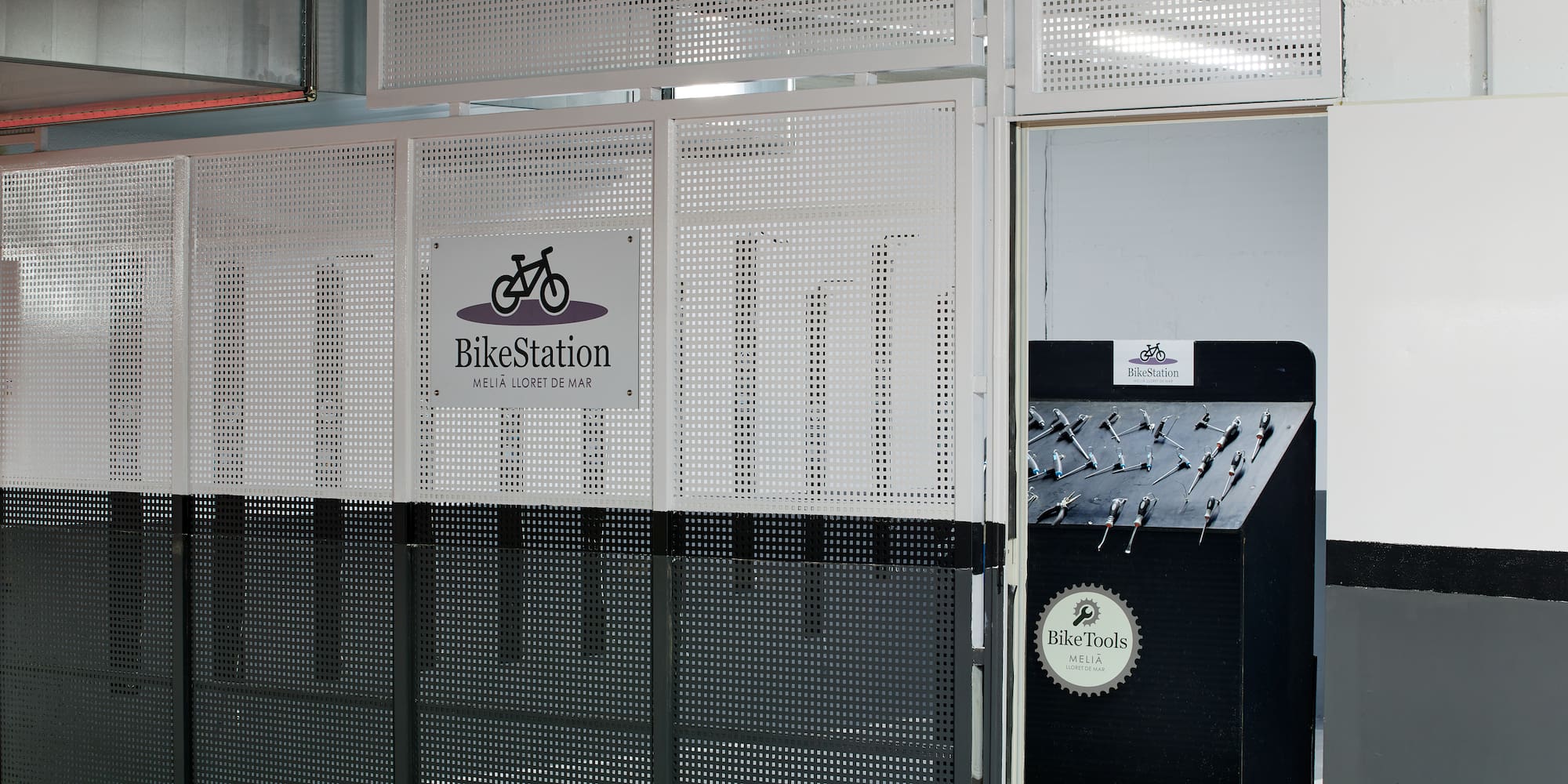 a bike station with a bike rack.