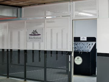 a bike station with a bike rack