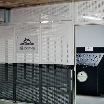 a bike station with a bike rack