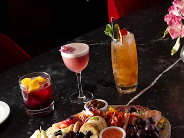 a table with food and drinks