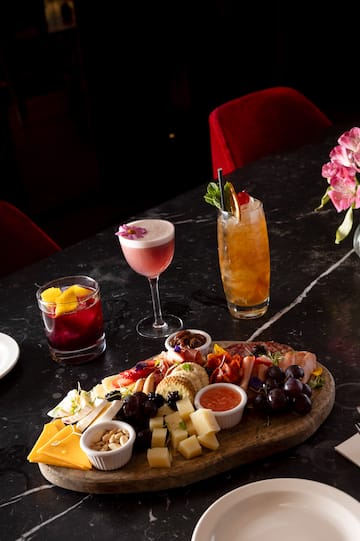 a table with food and drinks