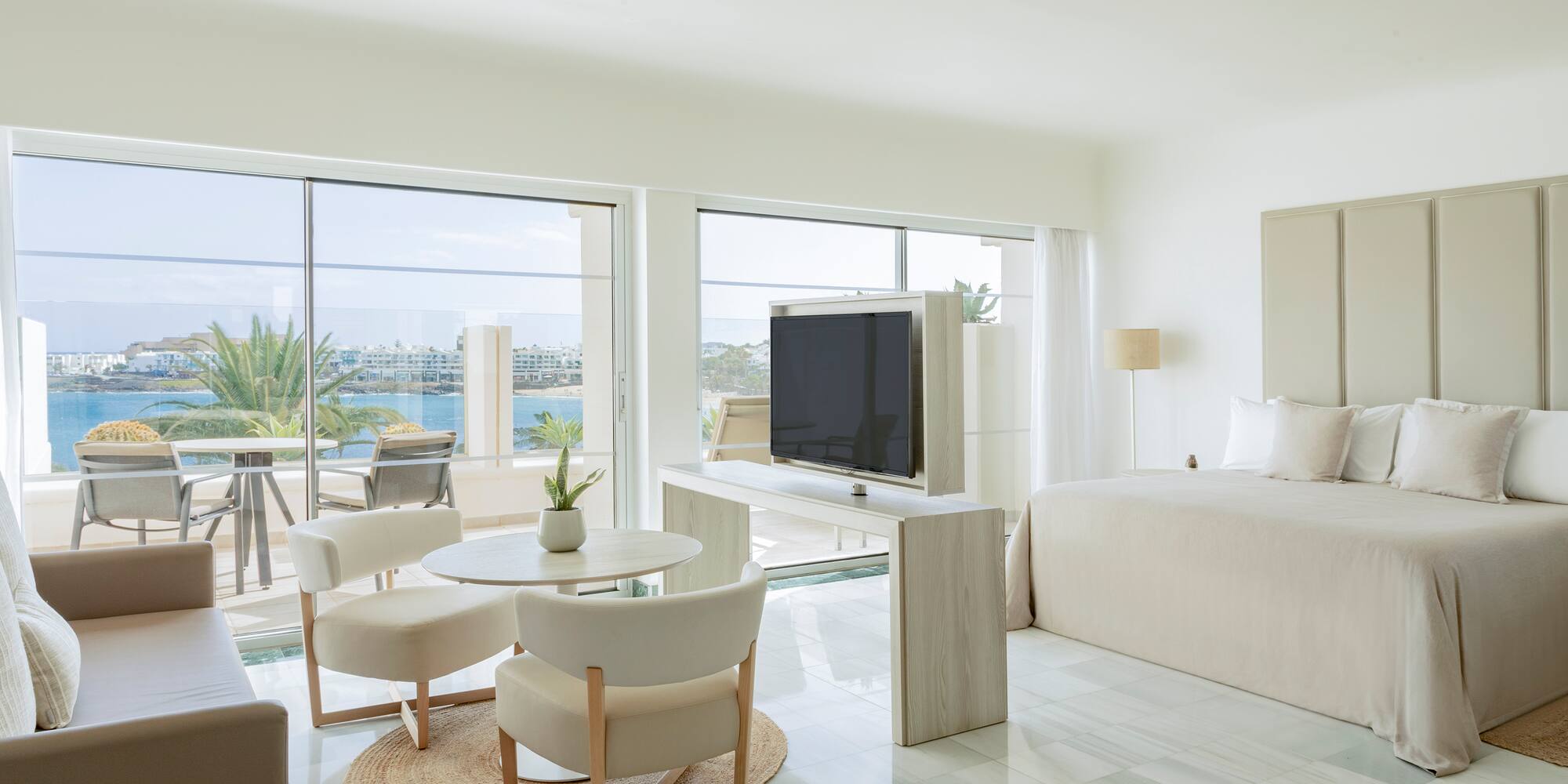 a room with a bed and a television