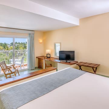 a room with a bed and a television