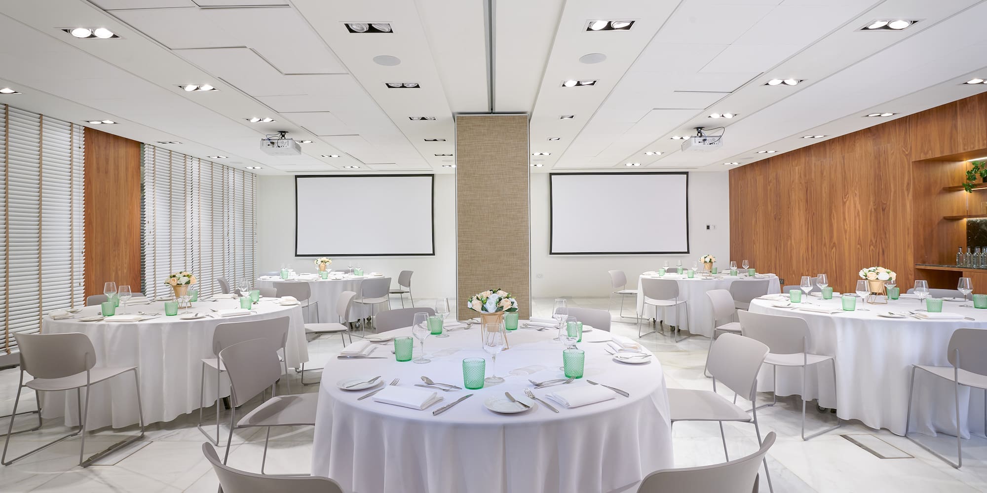 a room with tables and chairs