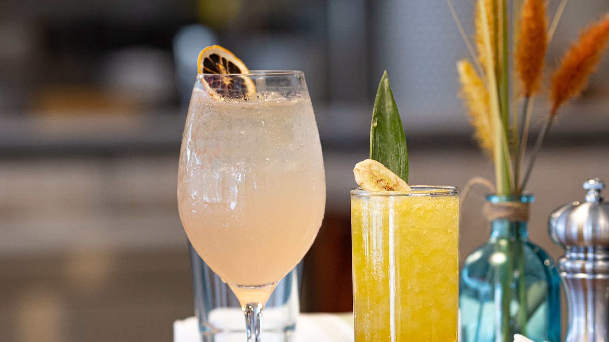 a group of drinks on a table