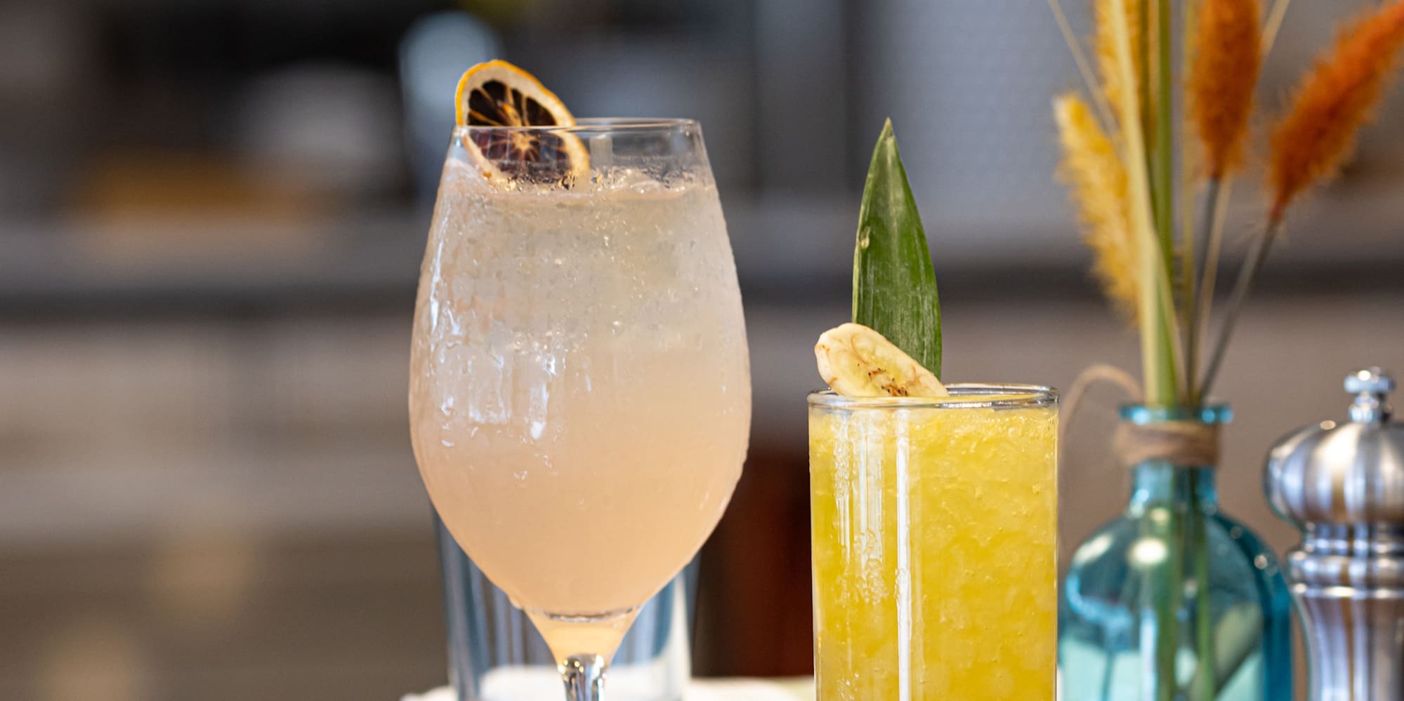 a group of drinks on a table