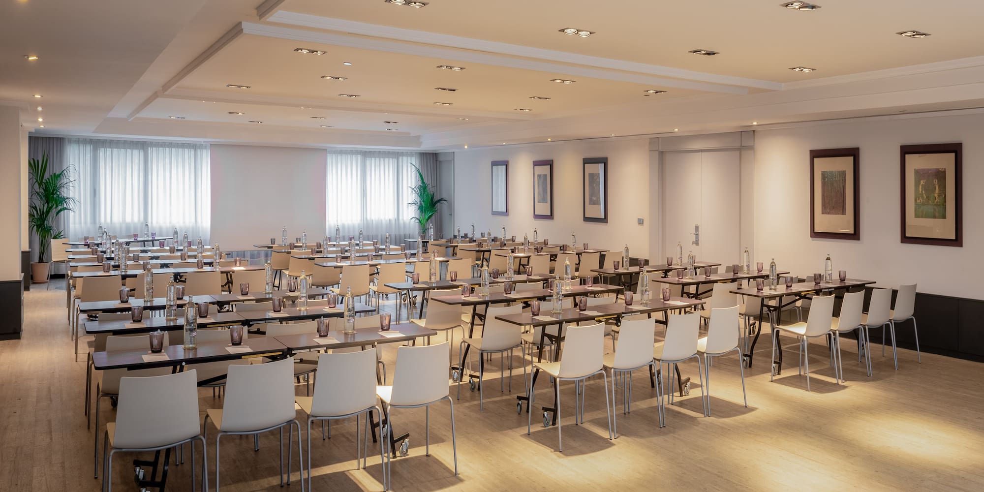 a room with tables and chairs
