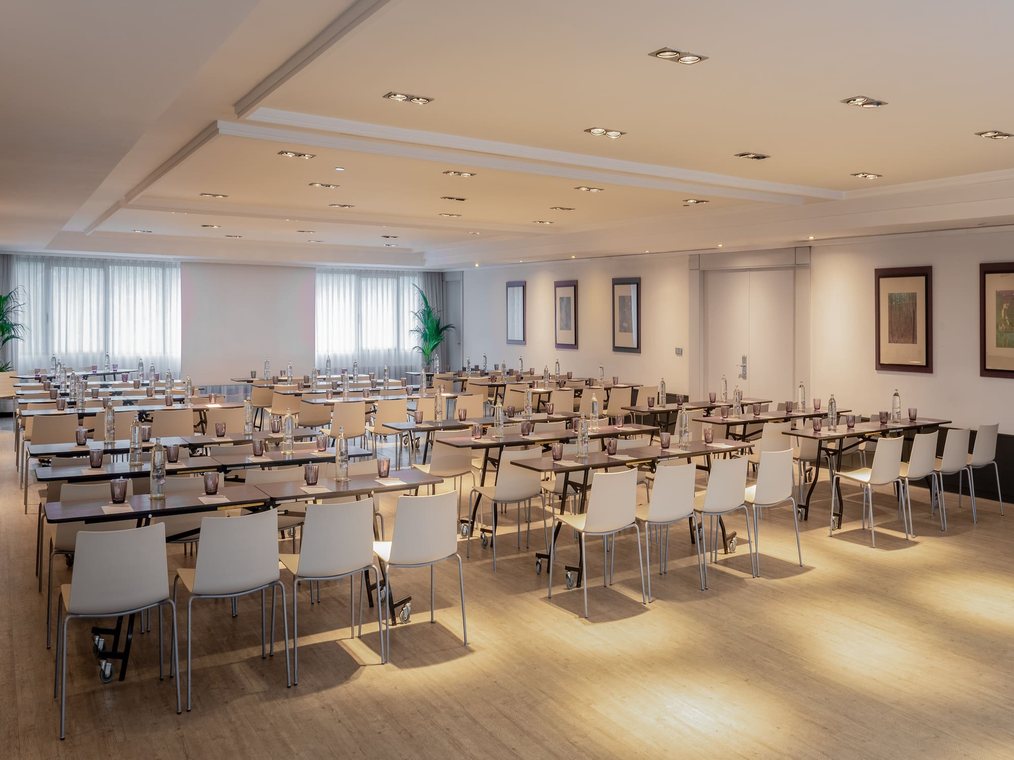 a room with tables and chairs