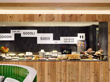 a display of food on a counter