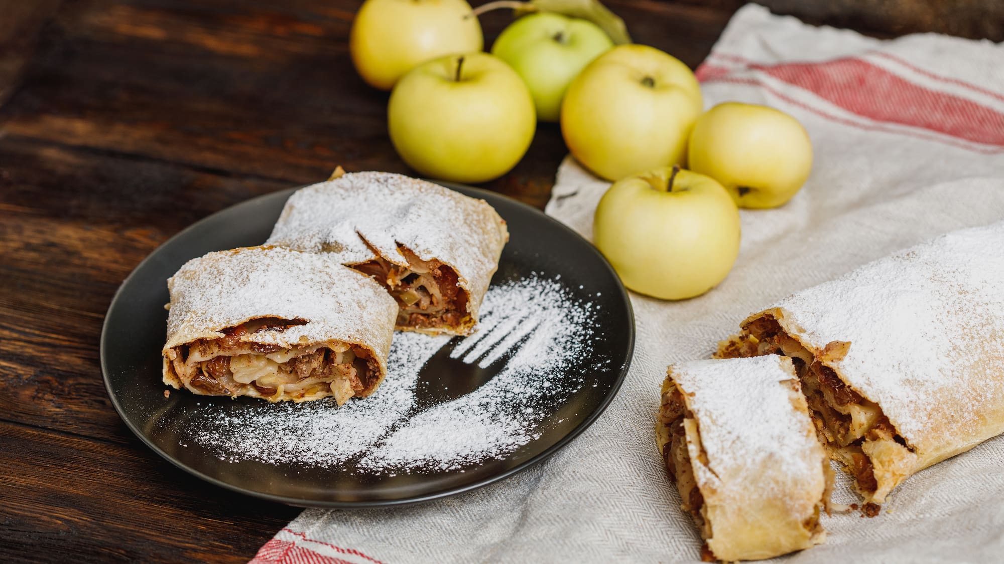 a plate of food with apples on it