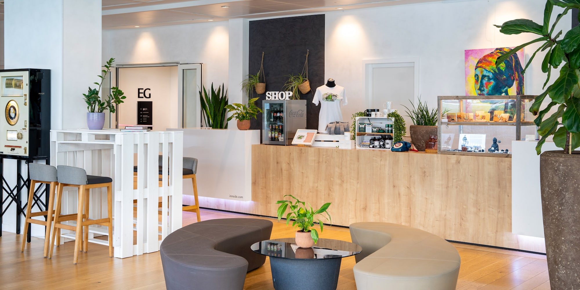 a room with a counter and a store