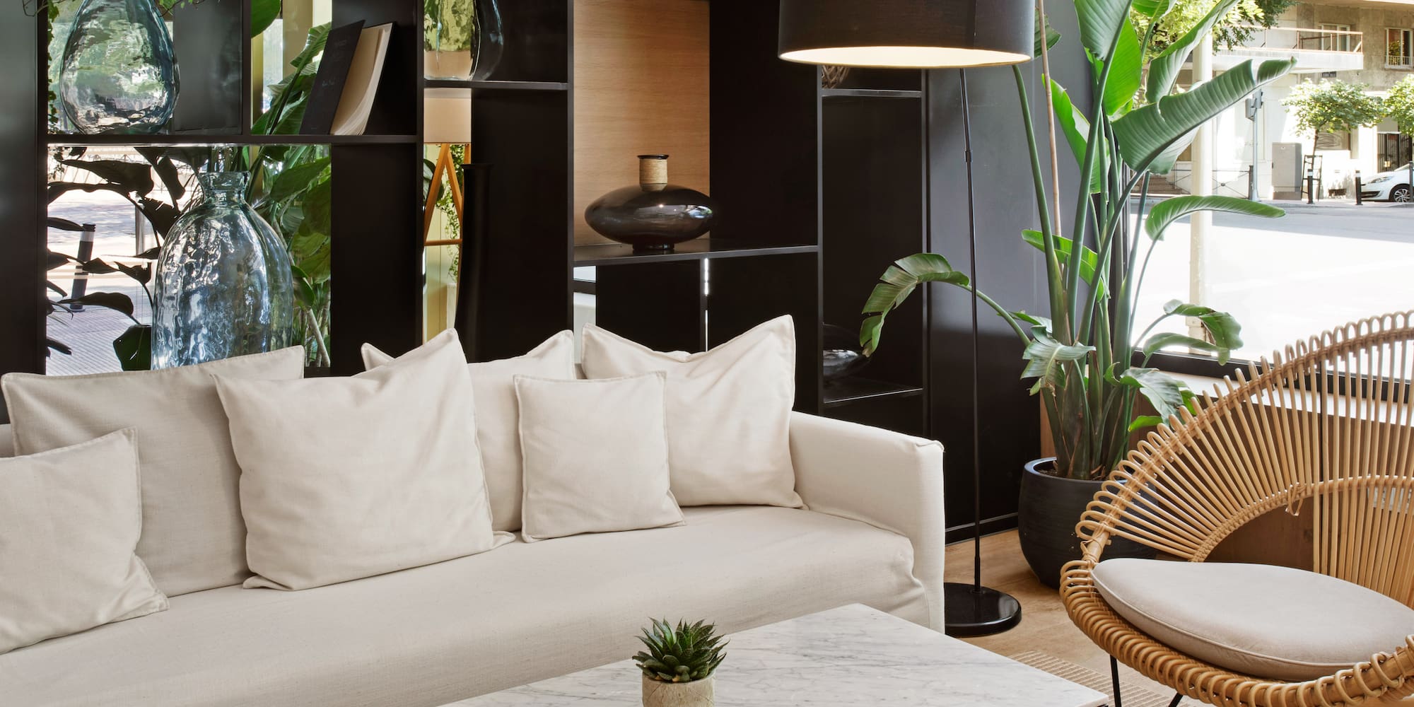 a room with a couch and a table