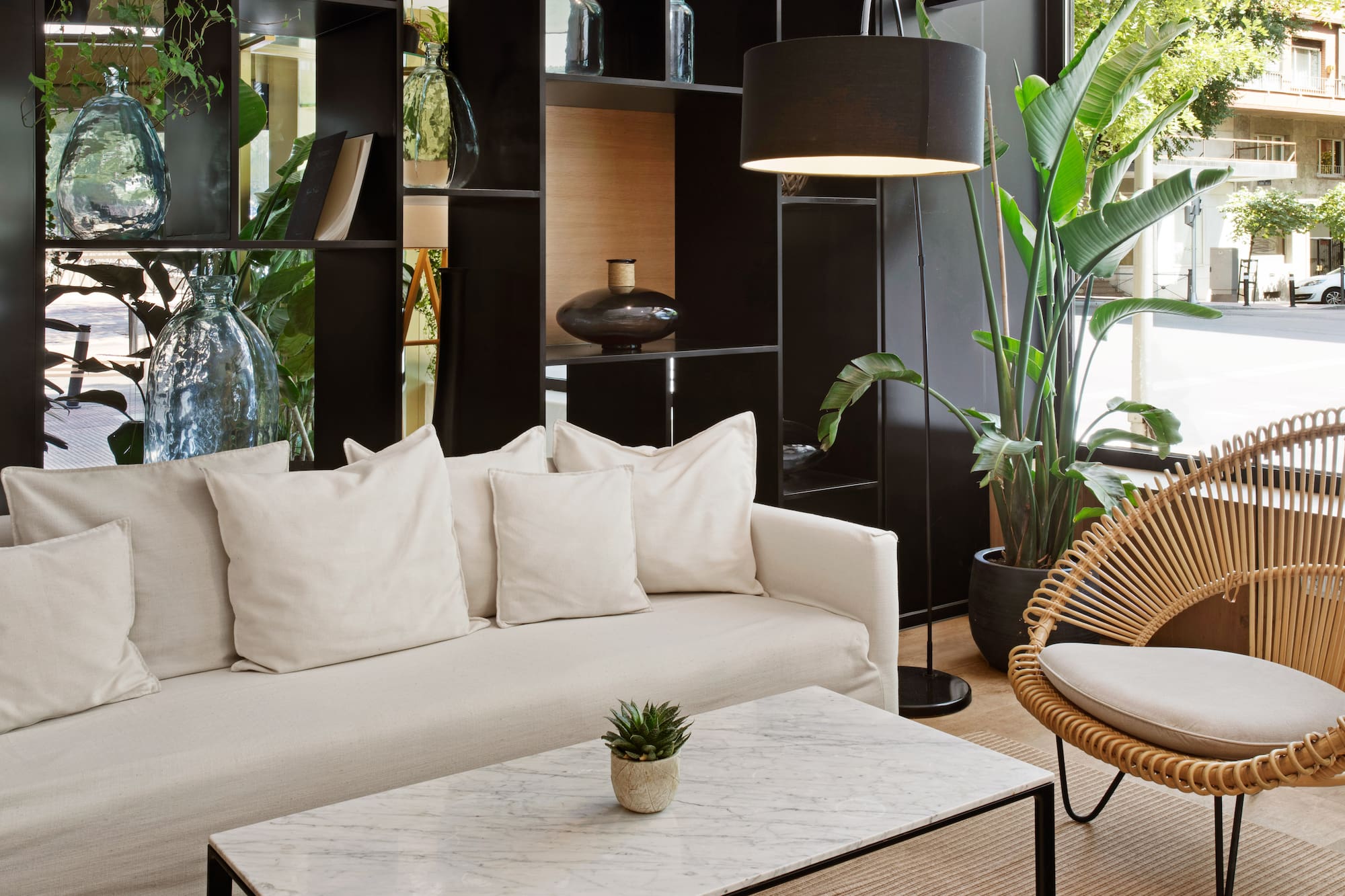 a room with a couch and a table