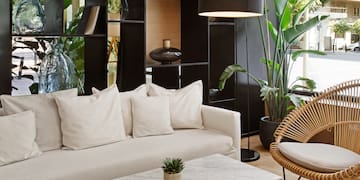 a room with a couch and a table